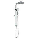 KUSHY Dual Shower Rail with Rain Fall Head - 'Wide' Round Top Inlet and Bottom Inlet in Chrome and Black